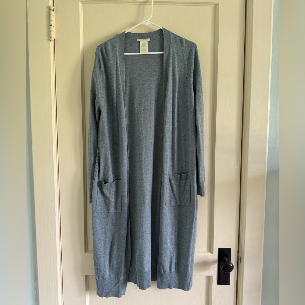 Matty M Blue Gray Long Open Cardigan, Size L